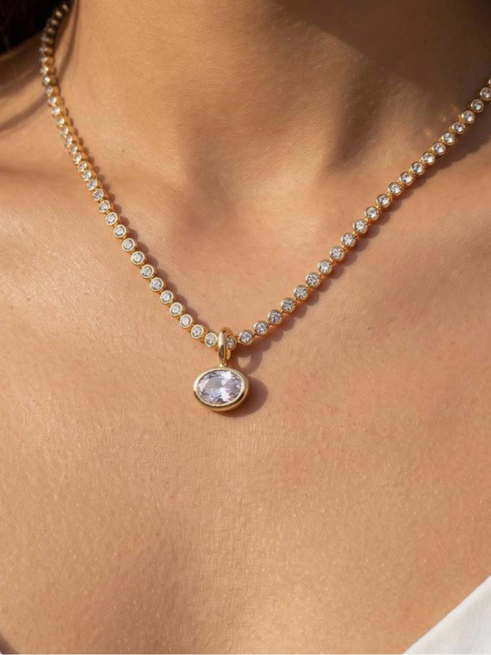 GOLD CZ BEZEL TENNIS NECKLACE (8703)